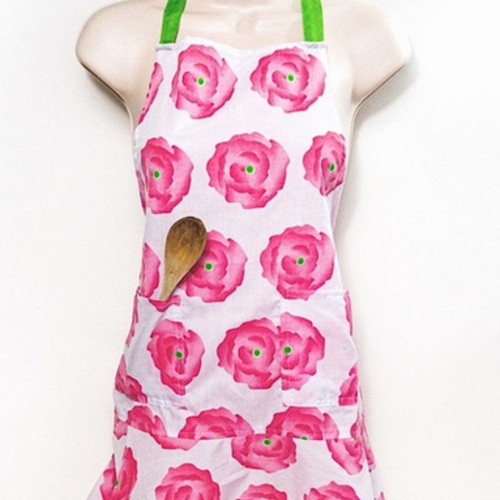 Cute Flirty Pink Floral Flutter Apron RARE